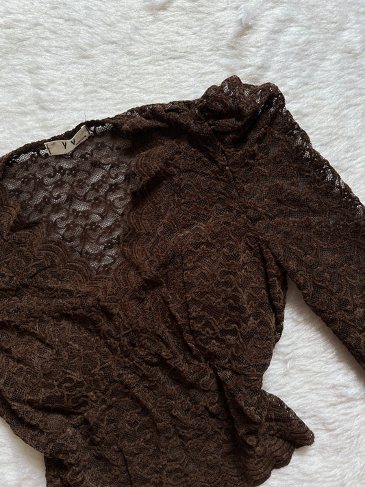 Brown lacy vneck top