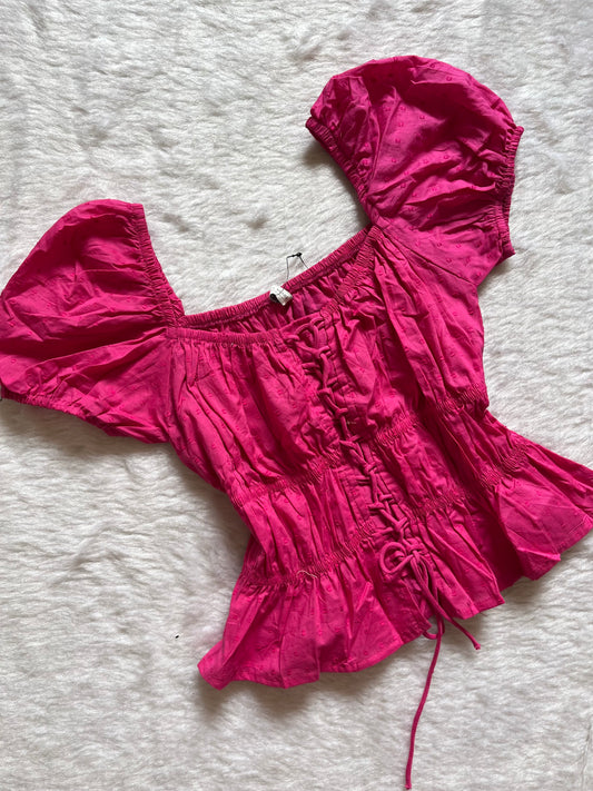Hot Pink puffed sleeve top