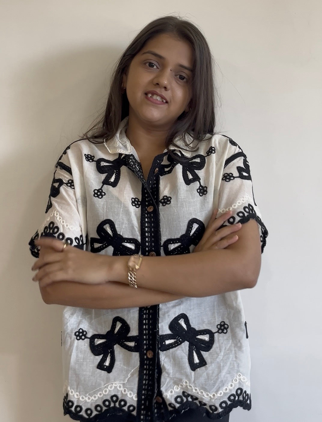 Bow half sleeve shirtš¤