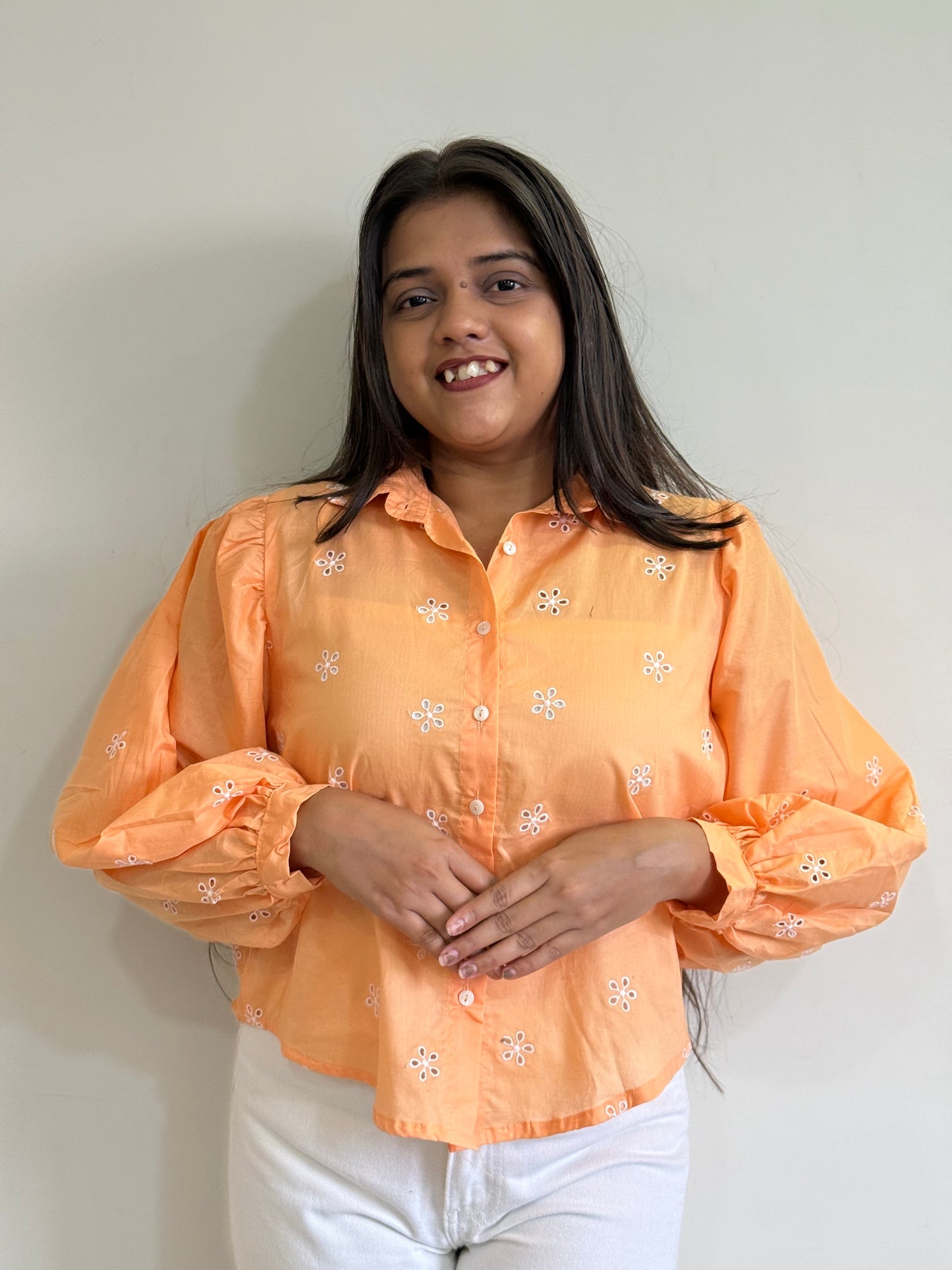 Orange cutwork shirt