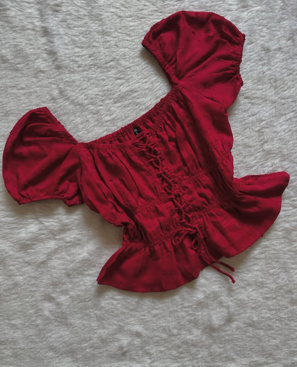 Red puffed sleeve top