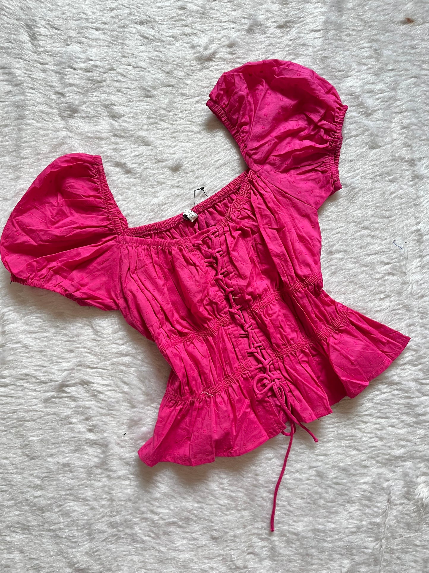 Hot Pink puffed sleeve top