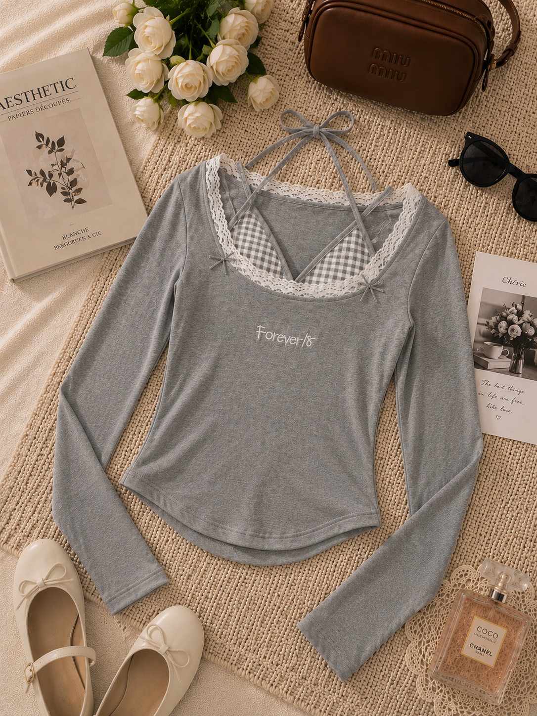Gingham full sleeve padded tops