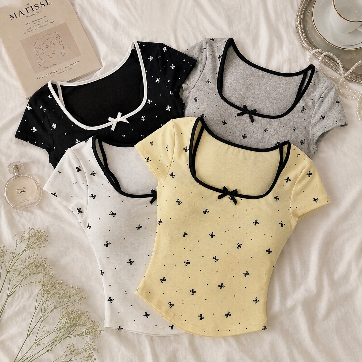 Bow built in bra tops