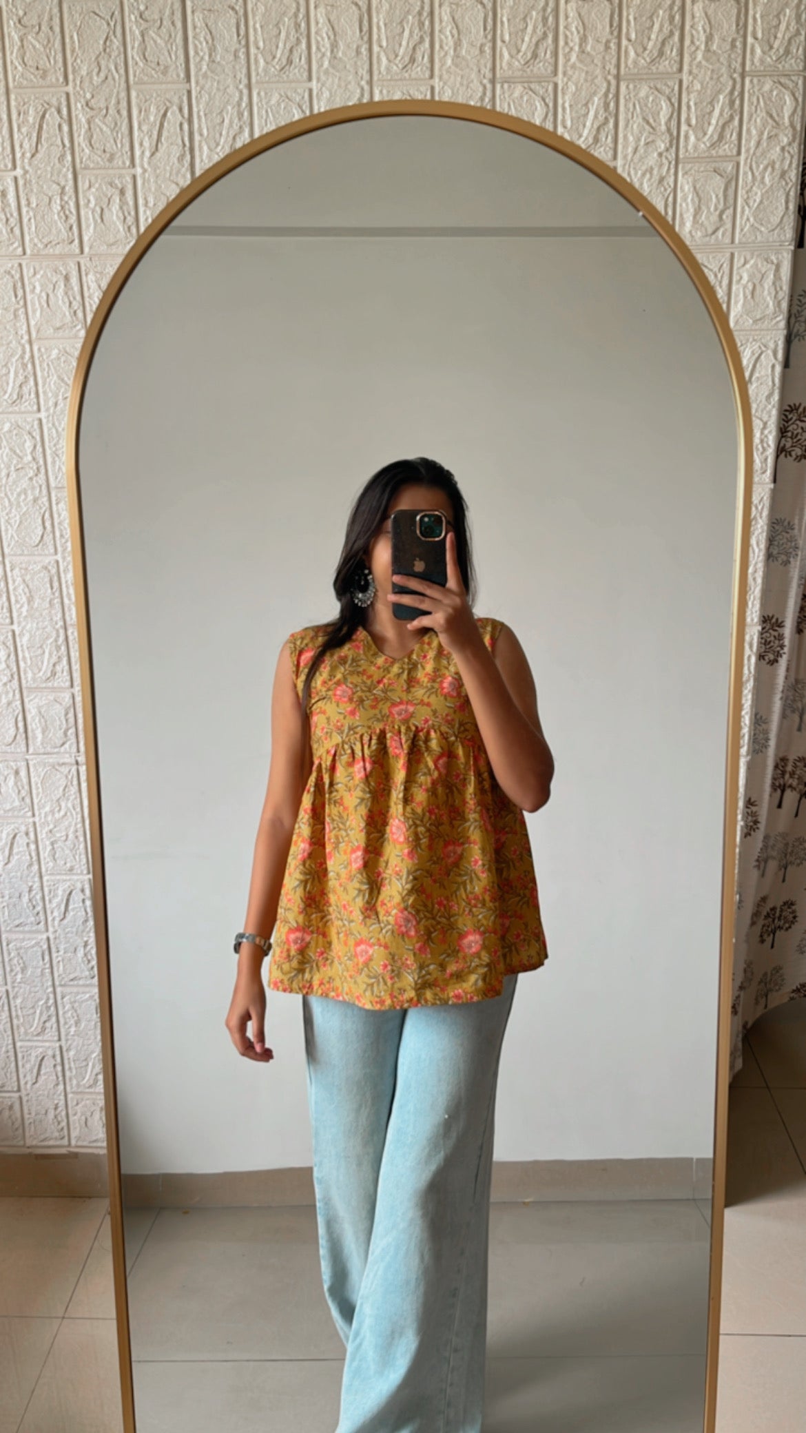 Mustard printed short kurti