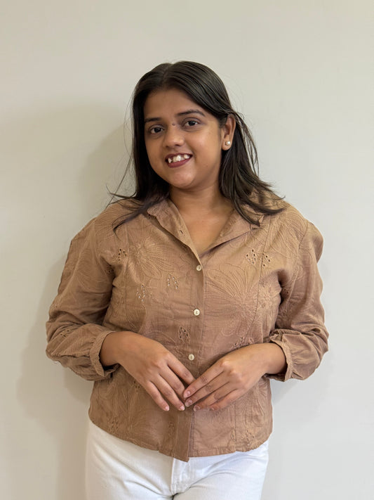 Brown cutwork shirt
