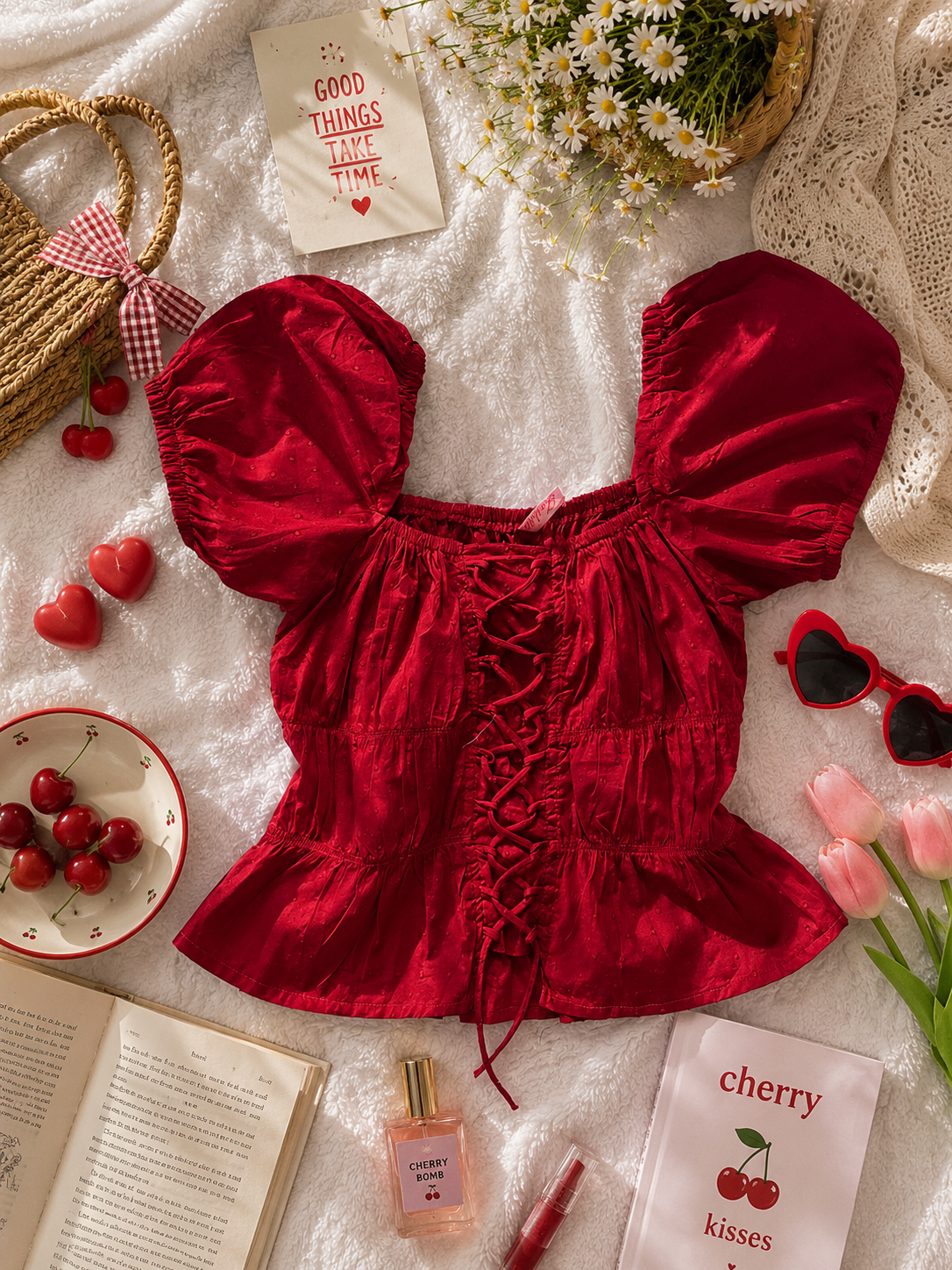 Maroon puffed sleeve top