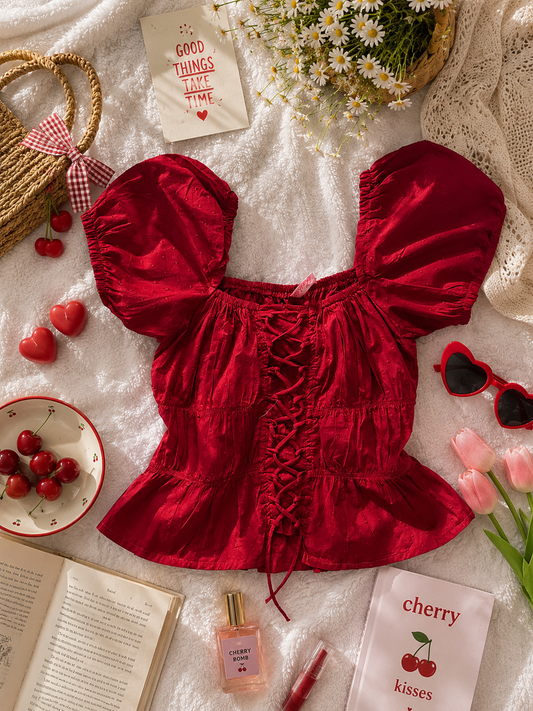 Maroon puffed sleeve top