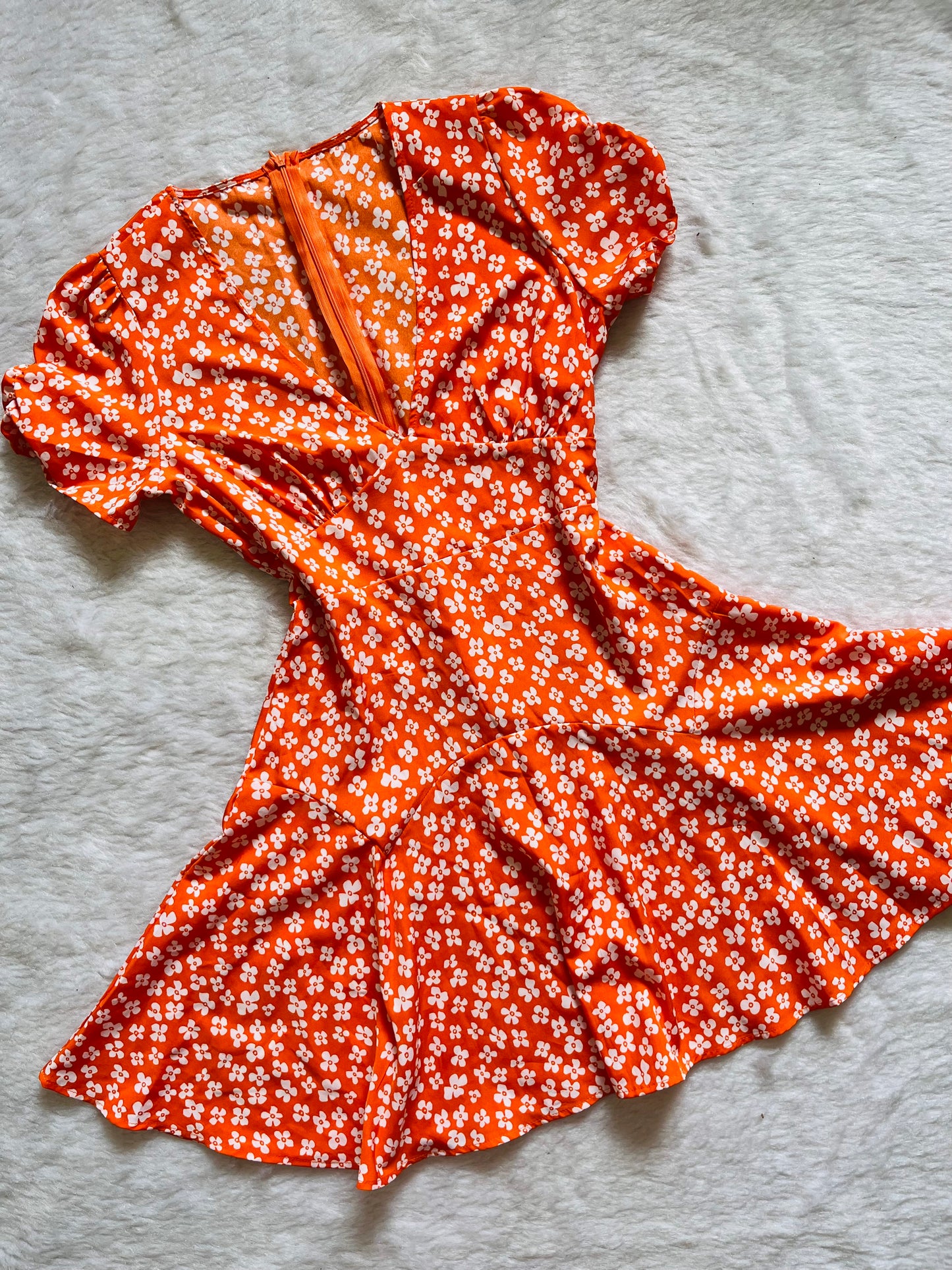 Orange floral vneck dress