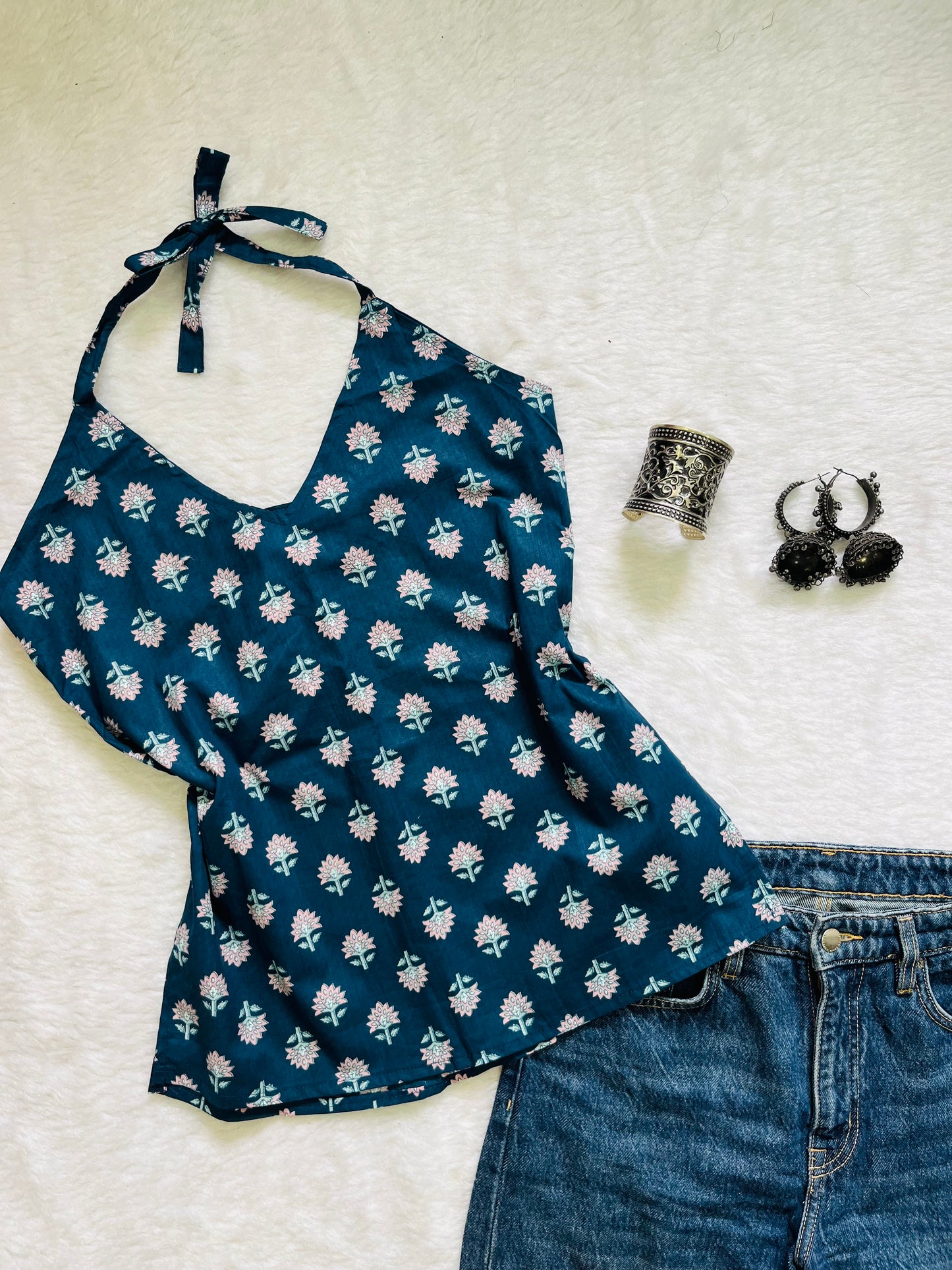 Navy blue haulter kurti