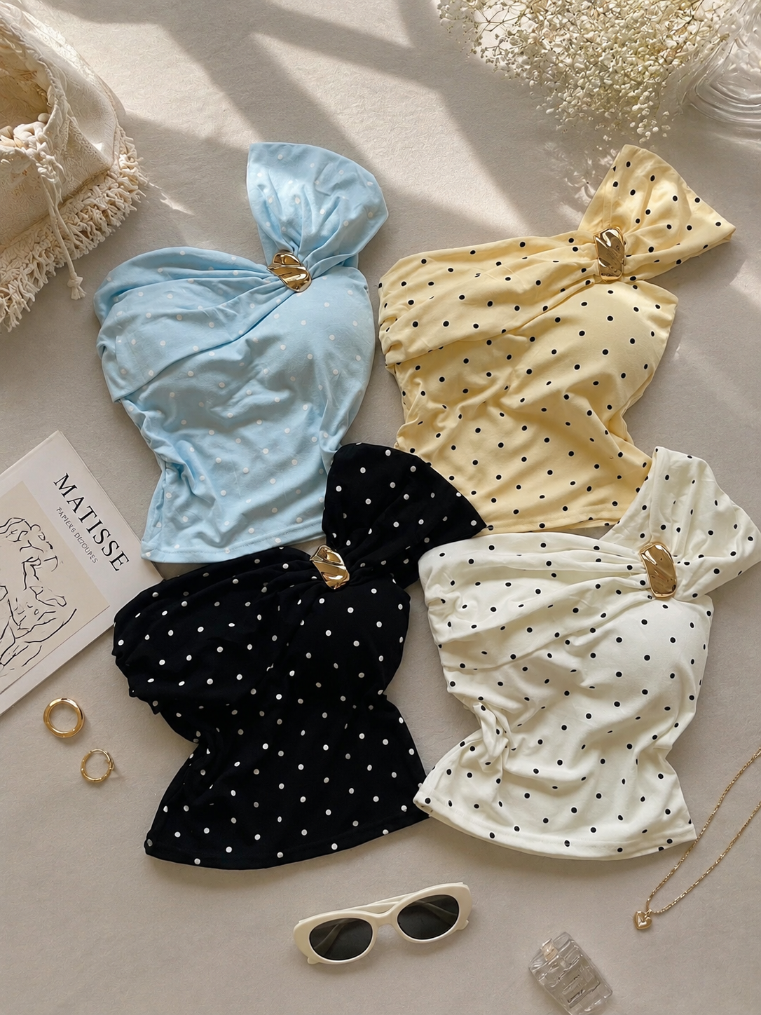 Polka dot buckle tops