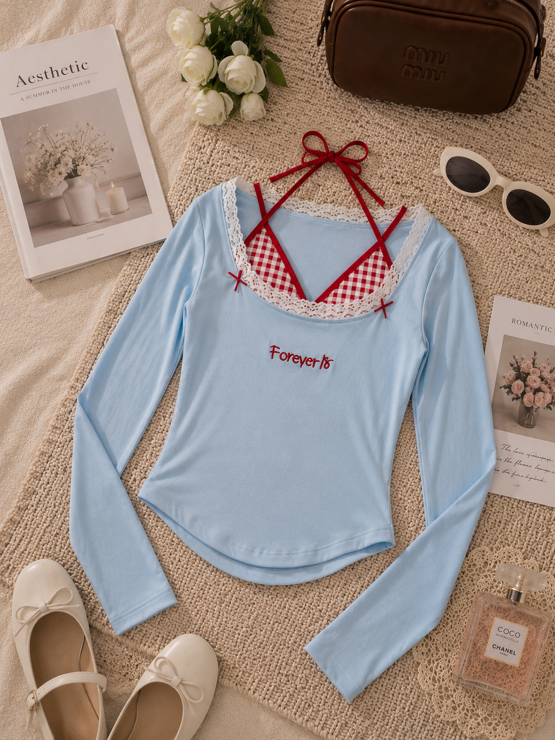 Gingham full sleeve padded tops
