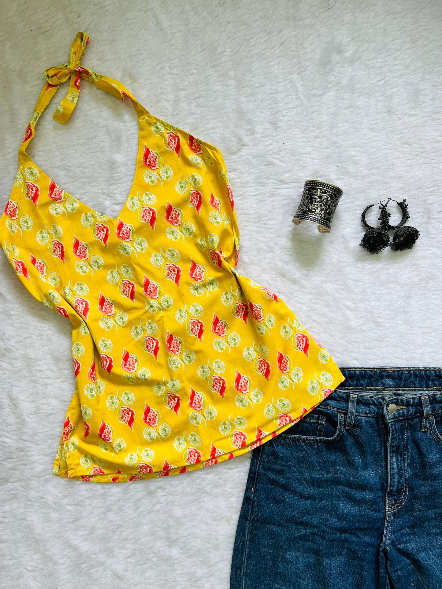 Yellow haulter kurti