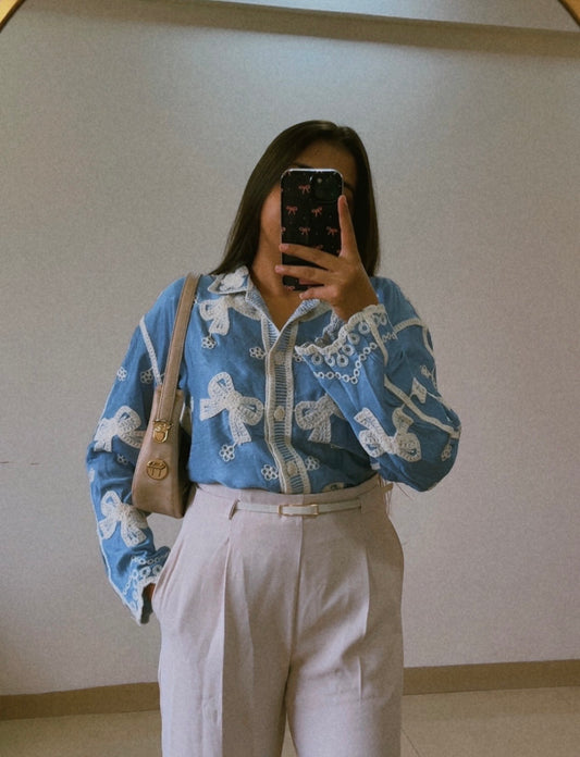 Embroidered cutwork shirt🤍