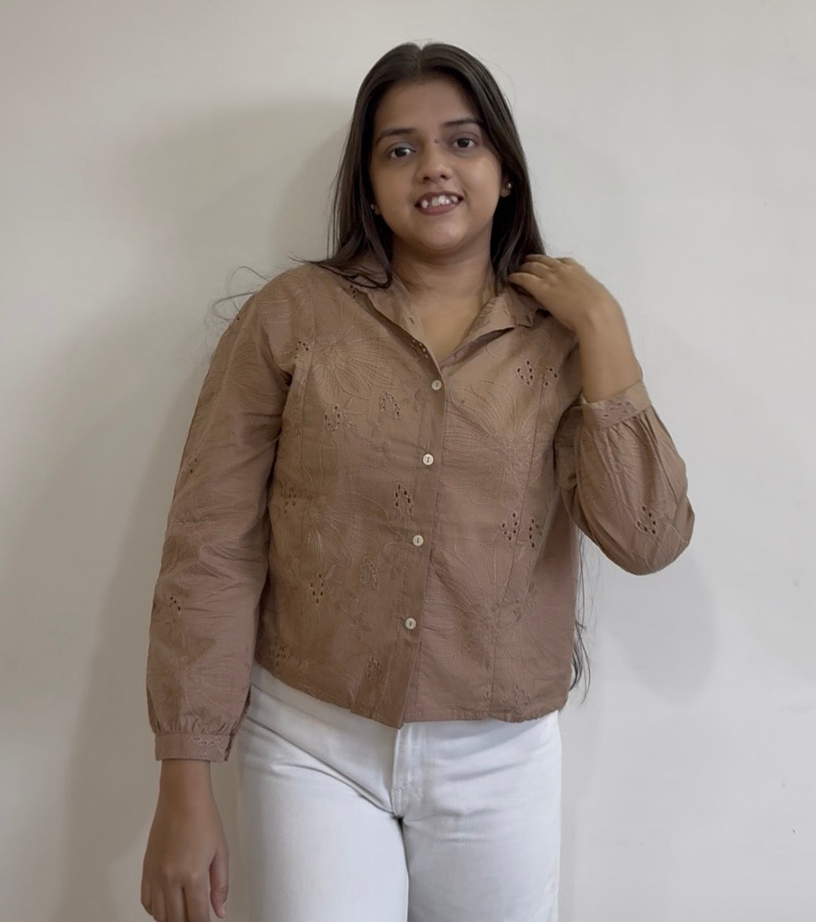 Brown cutwork shirt