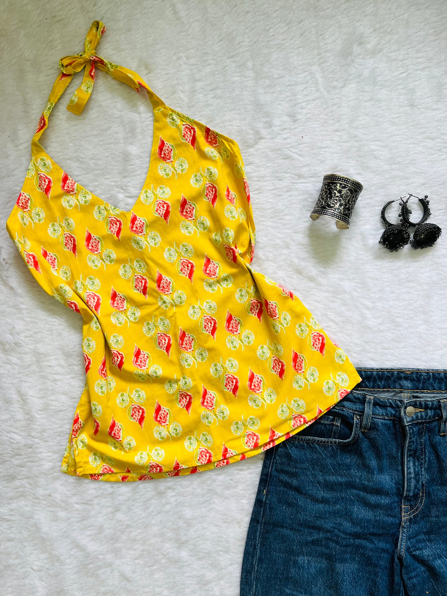 Yellow haulter kurti