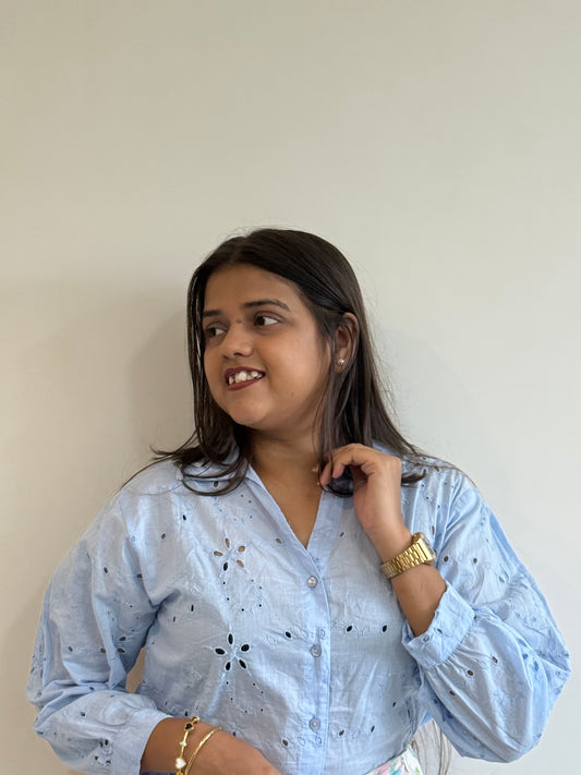 Blue cutwork shirt
