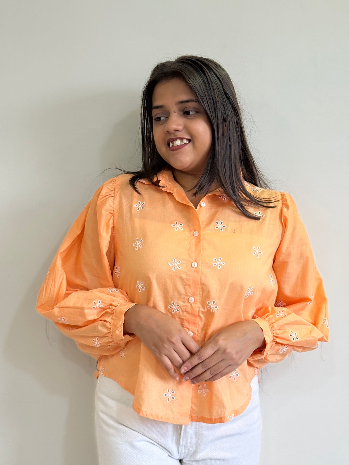 Orange cutwork shirt