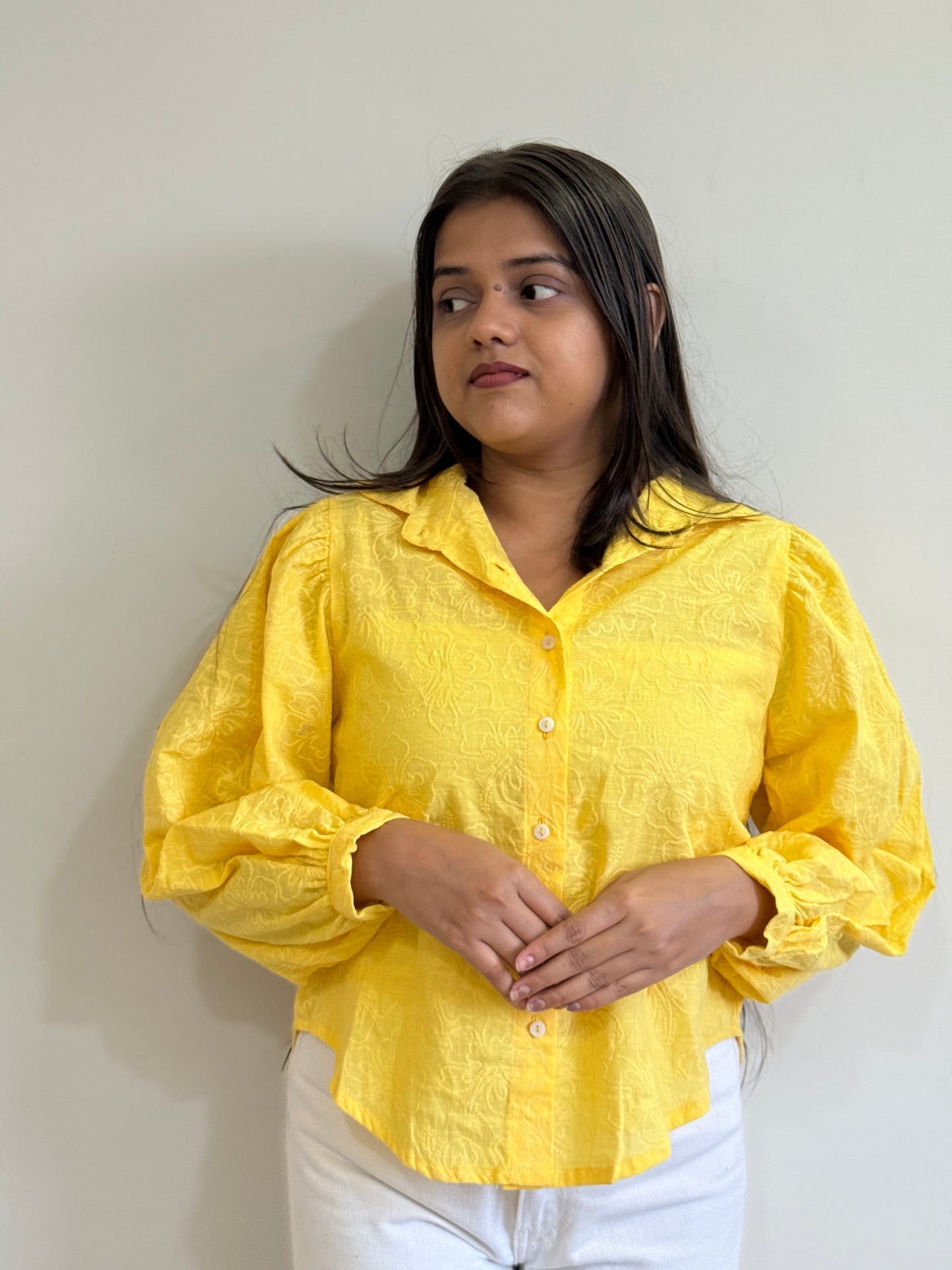 Yellow cutwork shirt