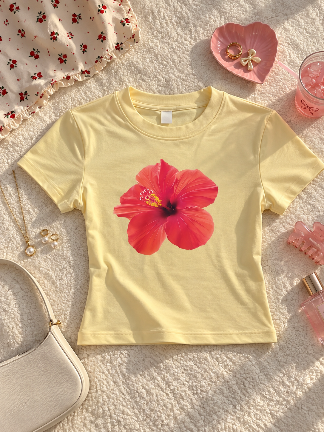 Yellow flora fitted tee
