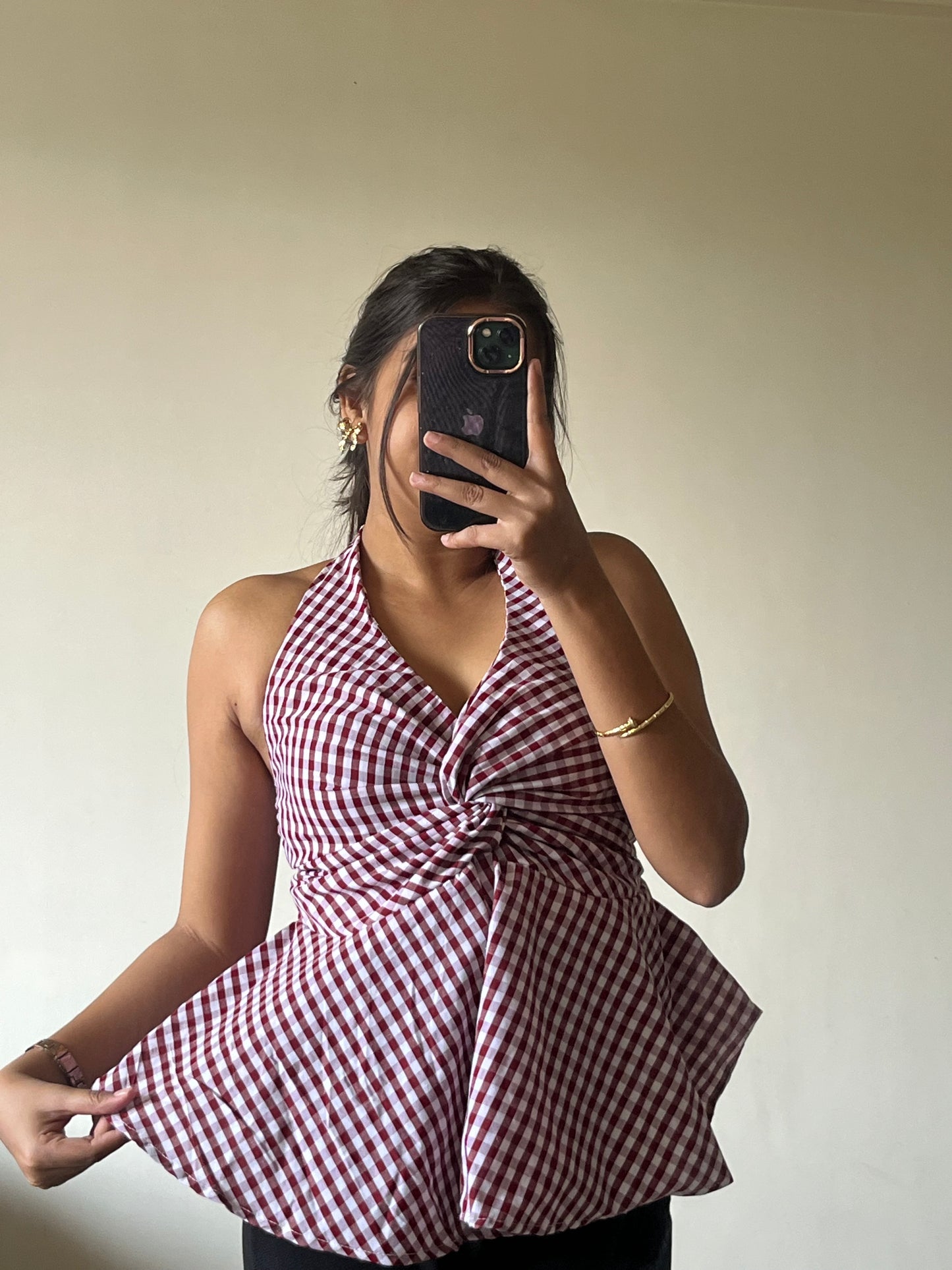 Checkered haulter neck top