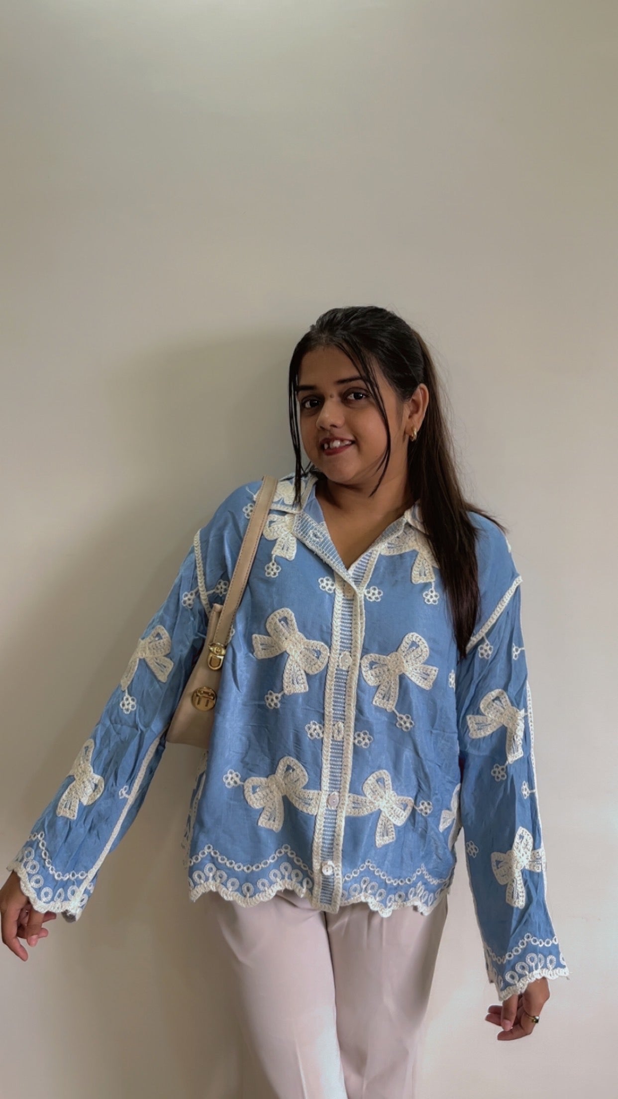 Embroidered cutwork shirt🤍