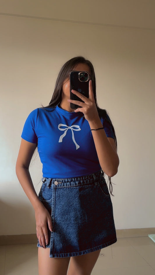 Blue bow tee
