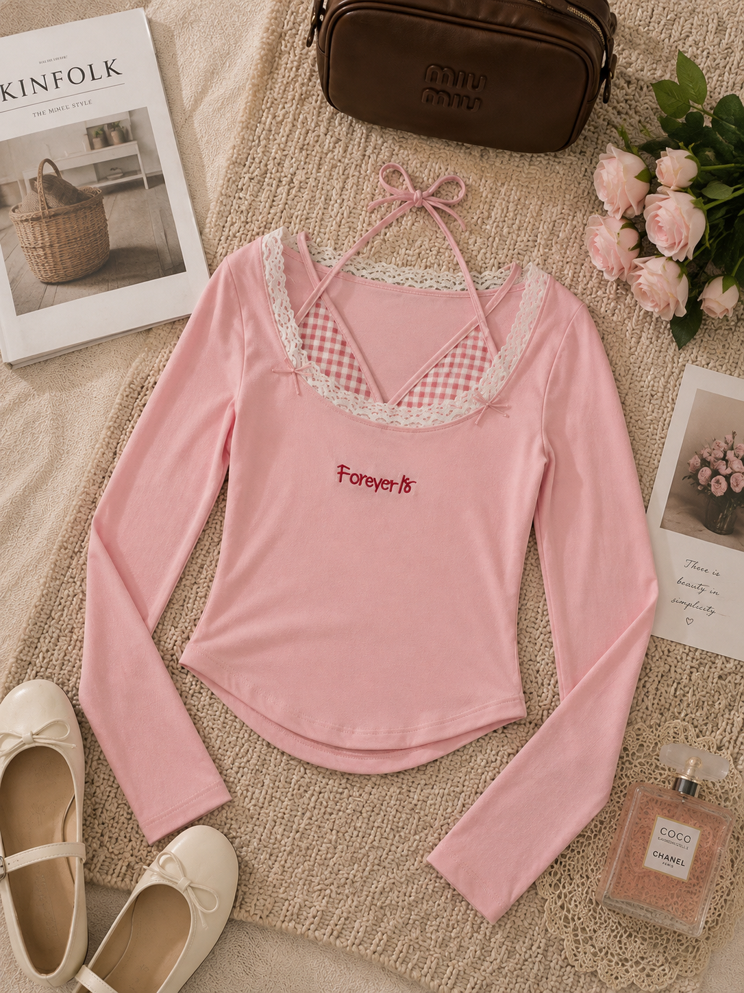 Gingham full sleeve padded tops