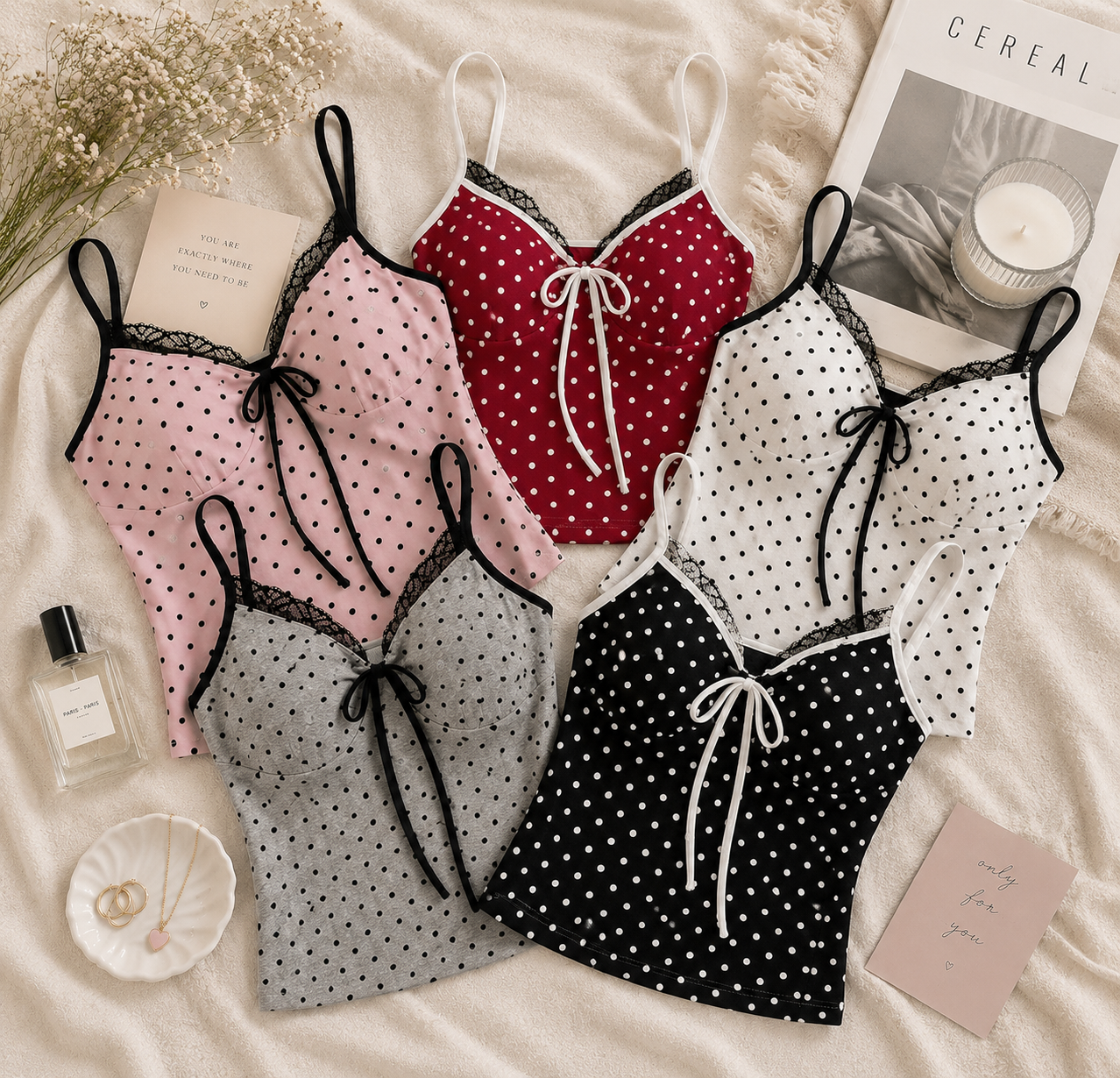 Lacy polka dot camis