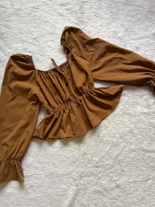 Brown ruffle top