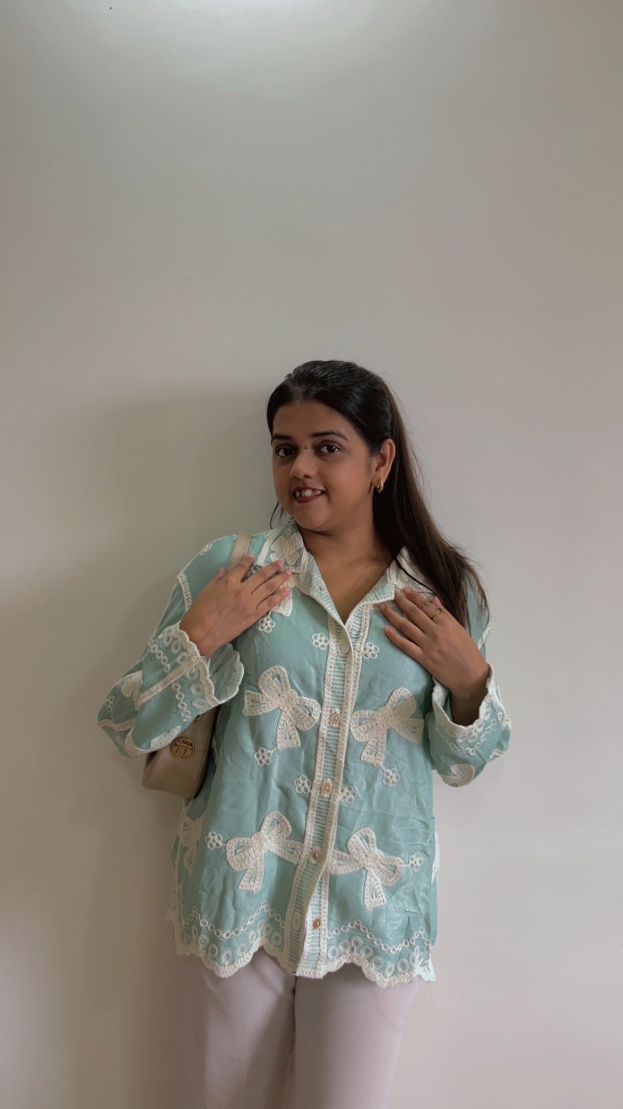 Embroidered cutwork shirt🤍