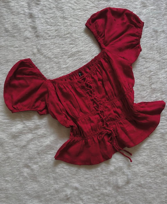 Red puffed sleeve top