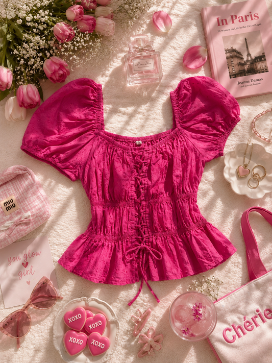 Hot Pink puffed sleeve top