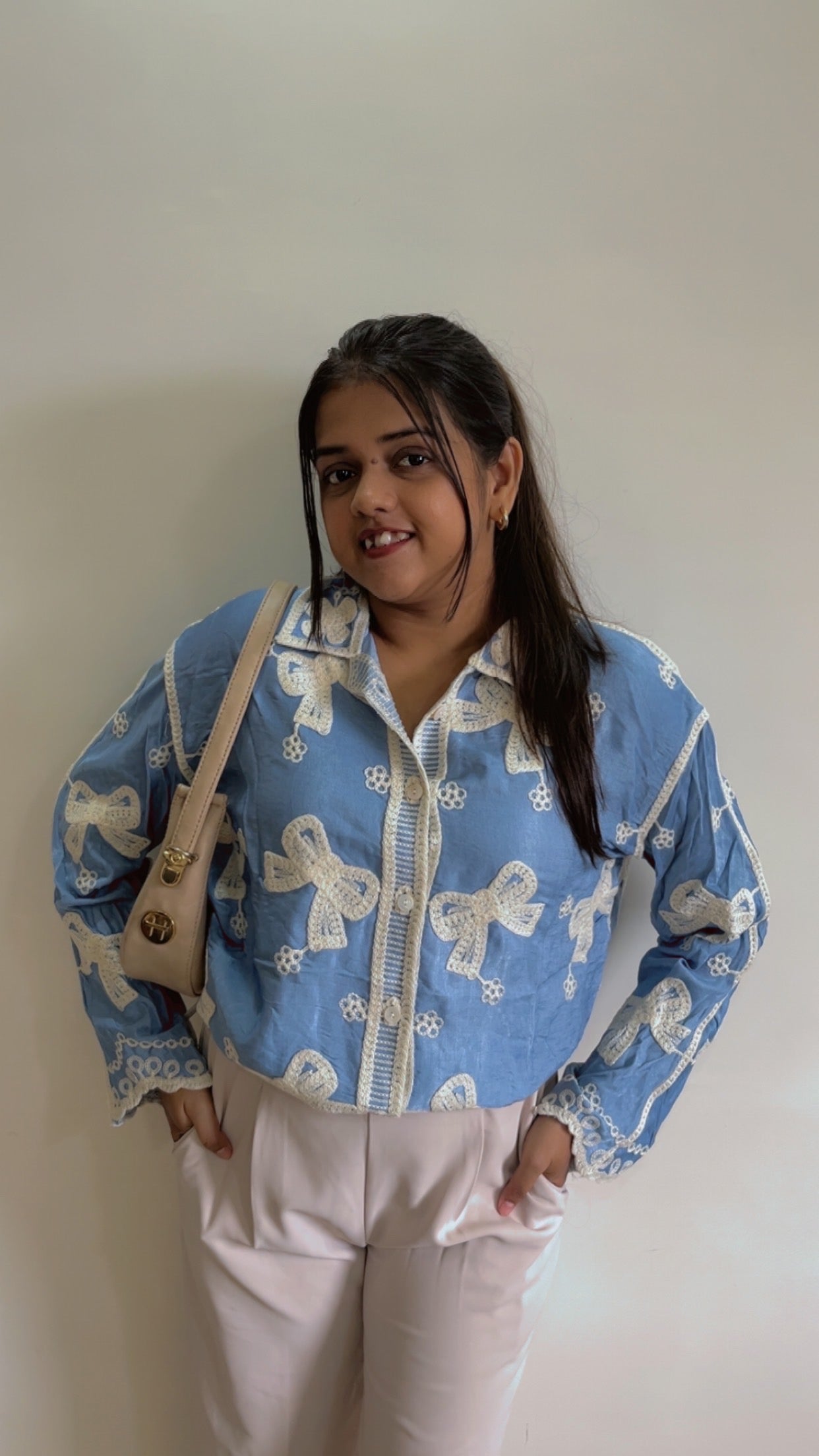 Embroidered cutwork shirt🤍