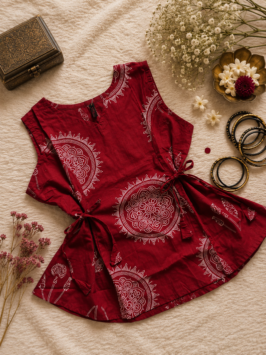 Deep red printed kurti