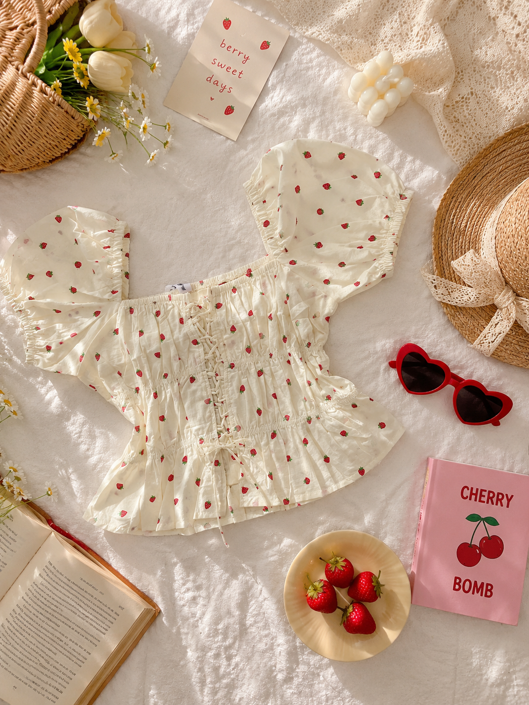 Strawberry puffed sleeve top