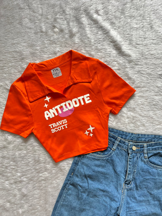Orange antidote collared tee