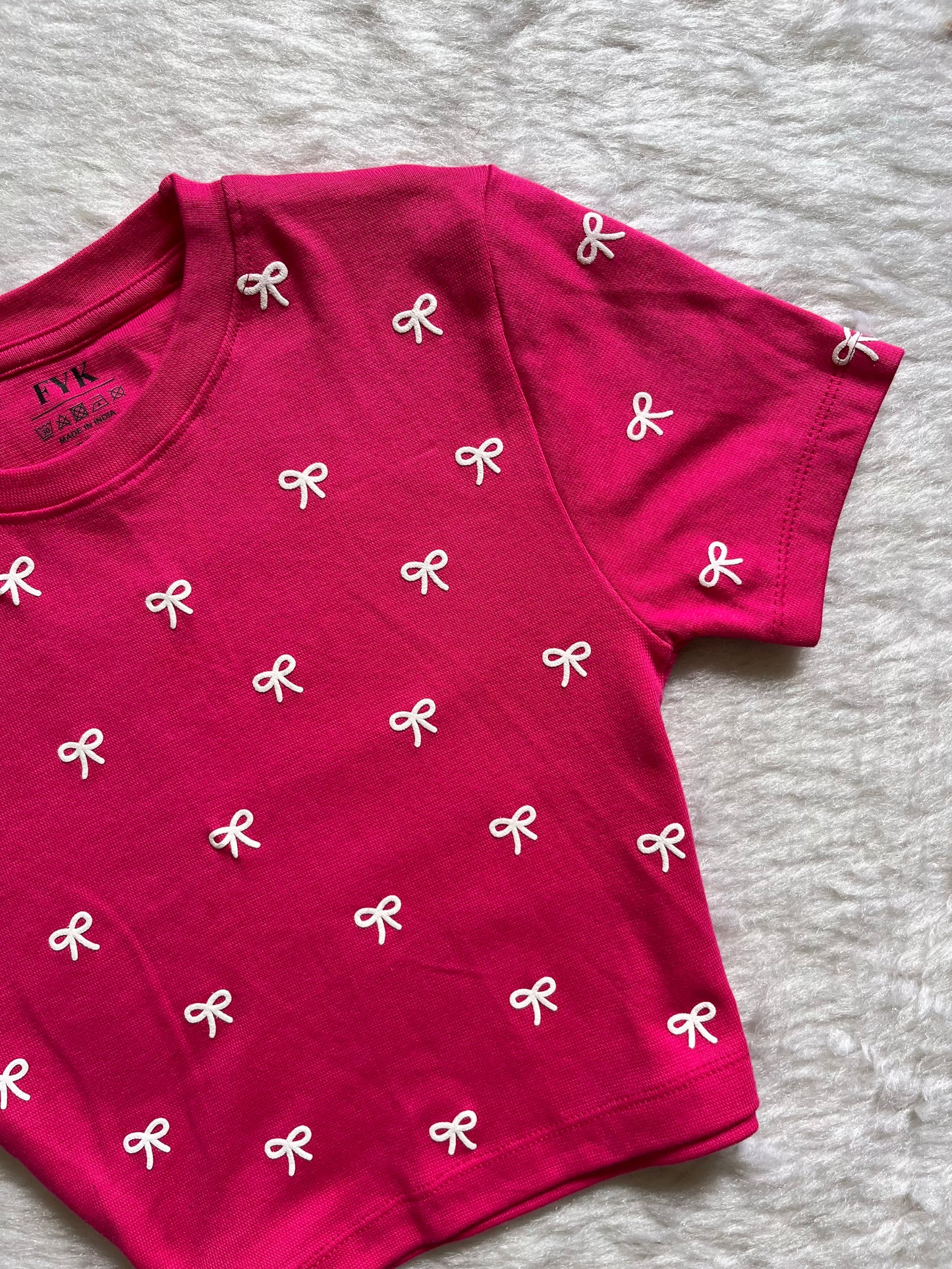 Hot pink Bow baby tee🤍