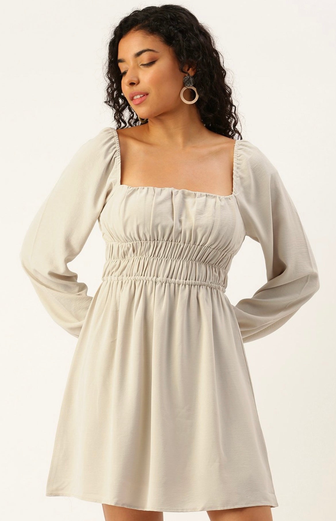 Beige fit and flare dress