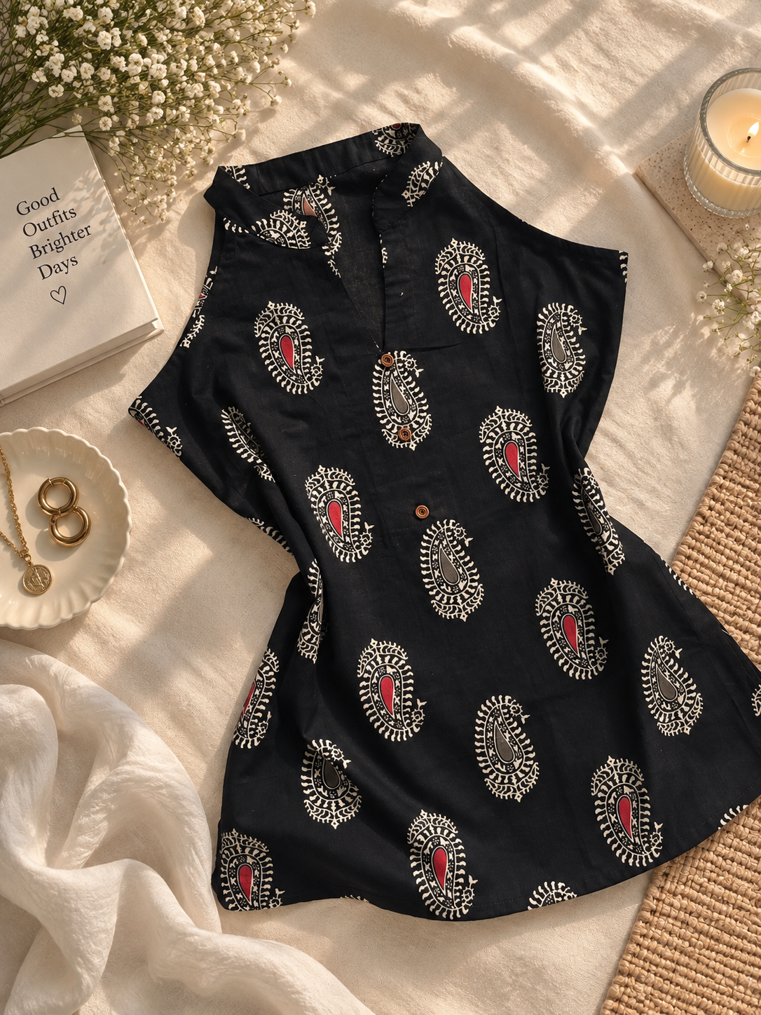 Black printed kurta