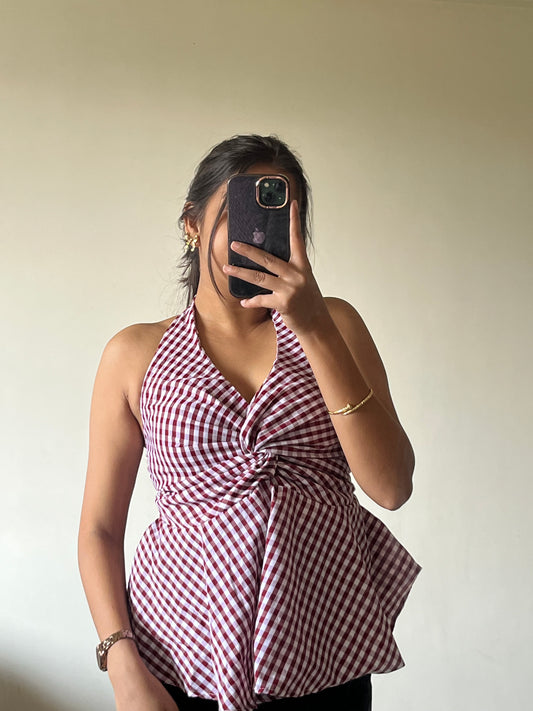 Checkered haulter neck top