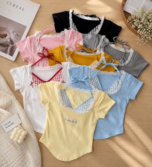 Gingham padded tops