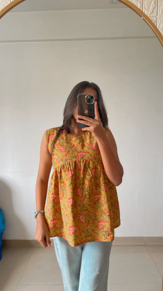 Mustard printed short kurti