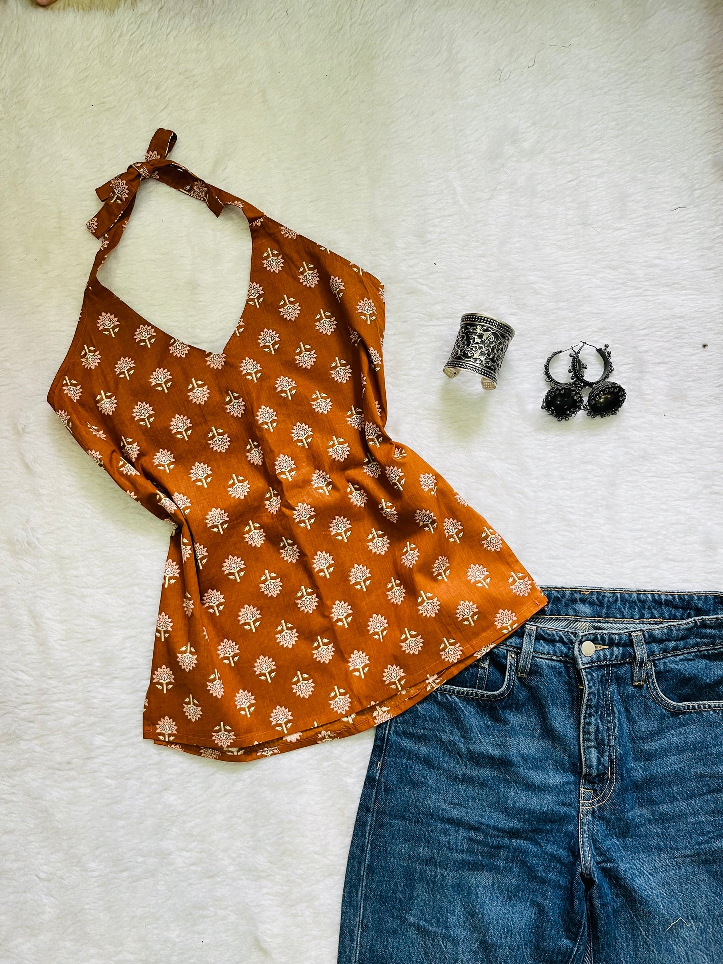 Brown haulter kurti