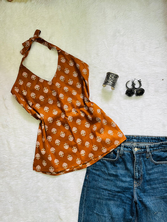 Brown haulter kurti