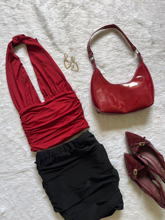 Deep red haulter top