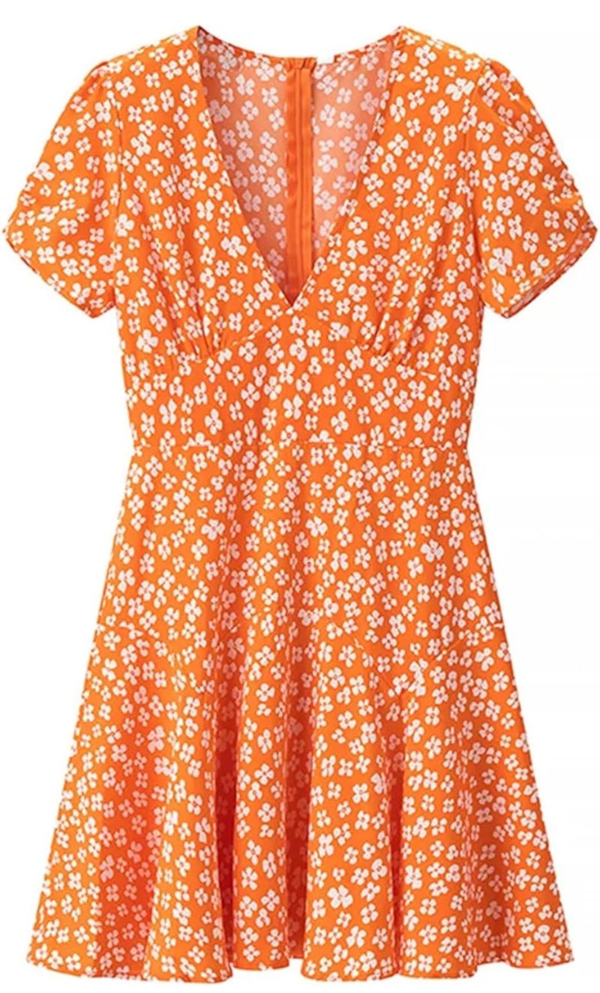Orange floral vneck dress