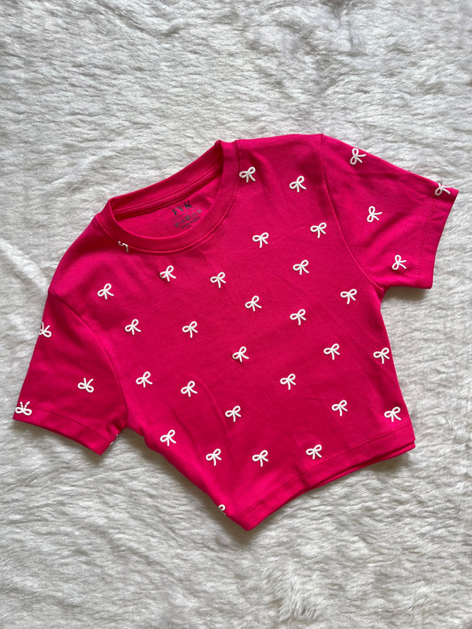 Hot pink Bow baby tee🤍