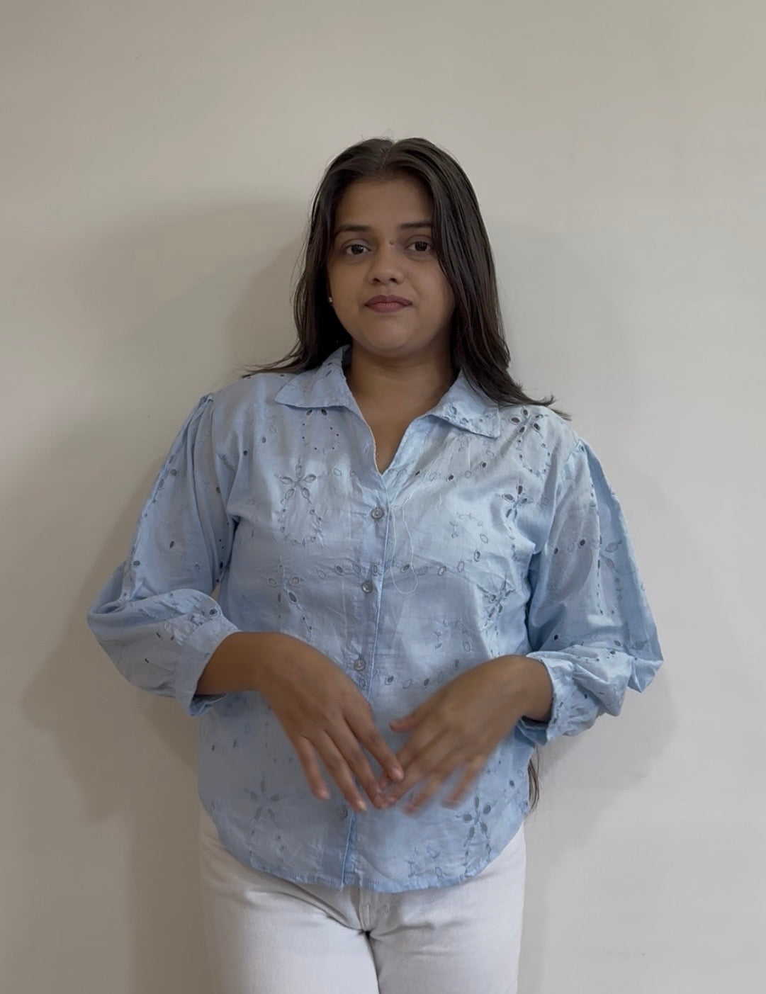 Blue cutwork shirt