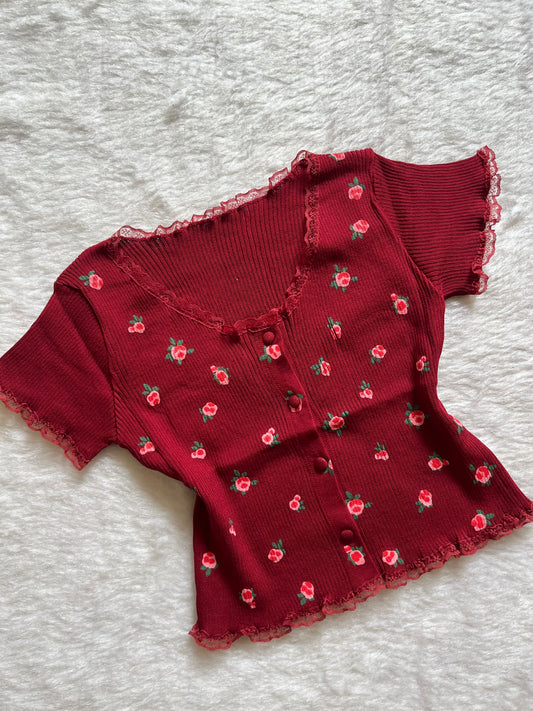 Maroon flora top🤍